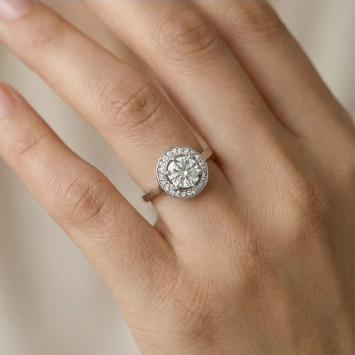 925 Sterling Silver Classic Round Halo Solitaire Ring Jewellery for Women