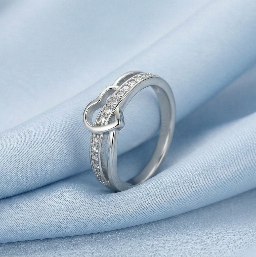 925 Sterling Silver Intertwined Open Heart Ring Jewellery for Women