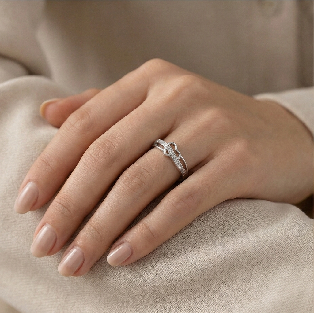 925 Sterling Silver Intertwined Open Heart Ring Jewellery for Women