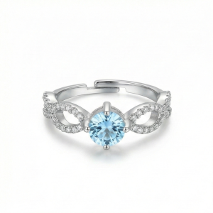 925 Sterling Silver Infinity Twist Blue Stone Adjustable Ring Jewellery for Women