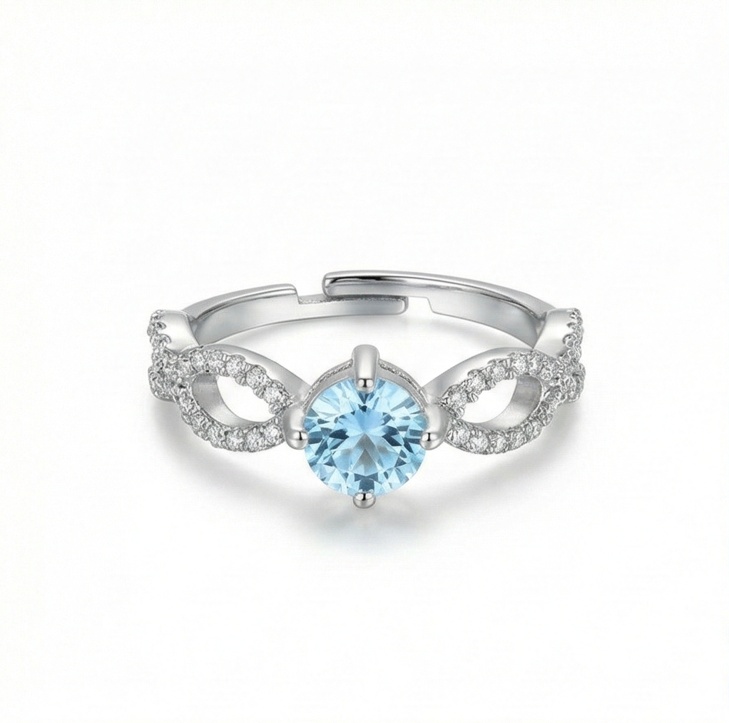 925 Sterling Silver Infinity Twist Blue Stone Adjustable Ring Jewellery for Women