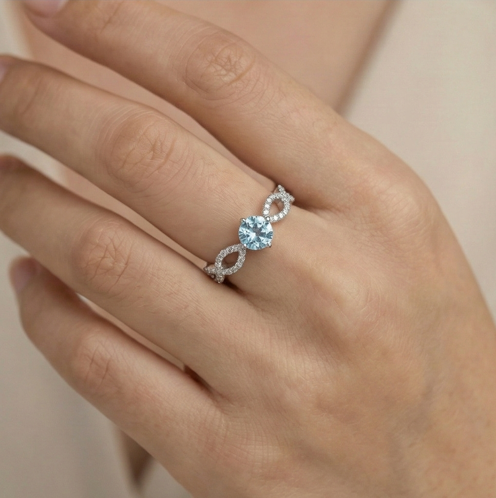 925 Sterling Silver Infinity Twist Blue Stone Adjustable Ring Jewellery for Women