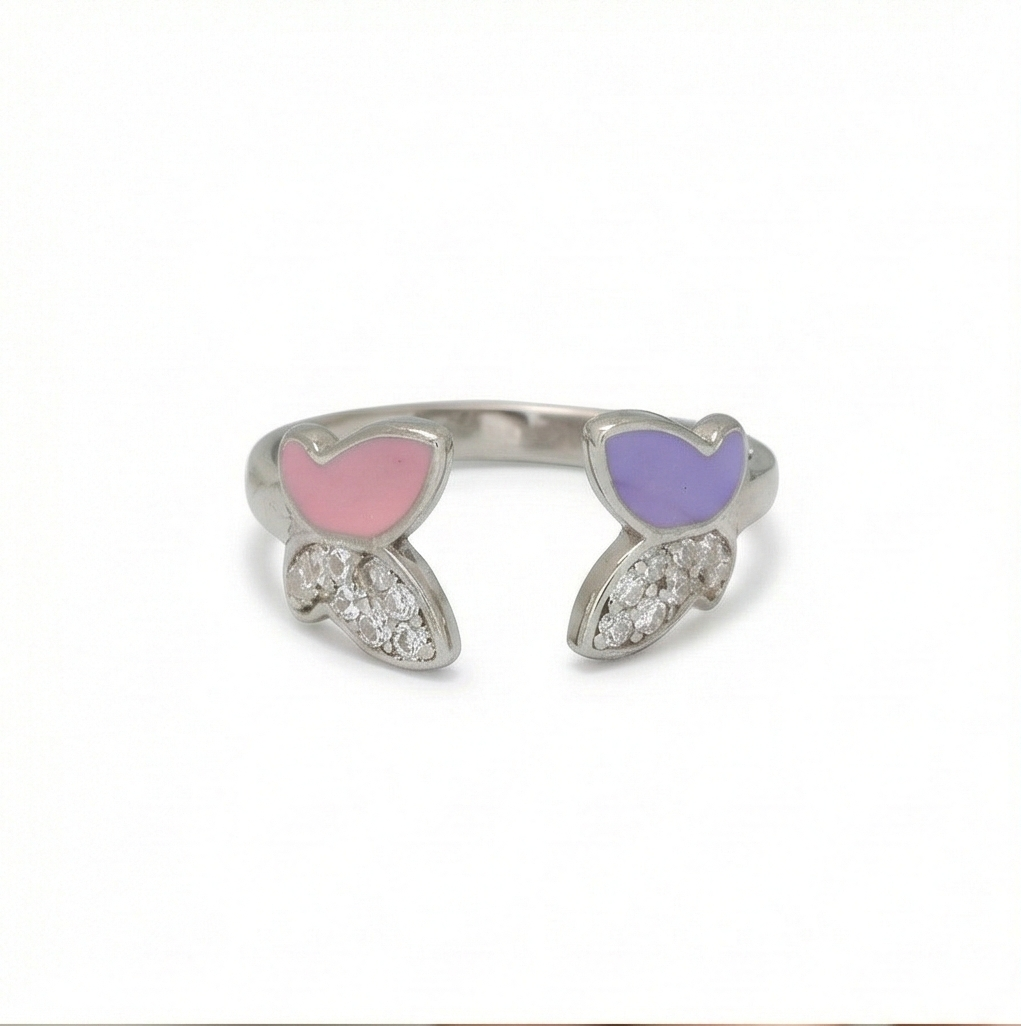 925 Sterling Silver Pink and Purple Enamel Butterfly Open Ring Jewellery for Women