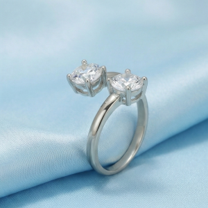 925 Sterling Silver Double Stone Open Adjustable Ring Jewellery for Women