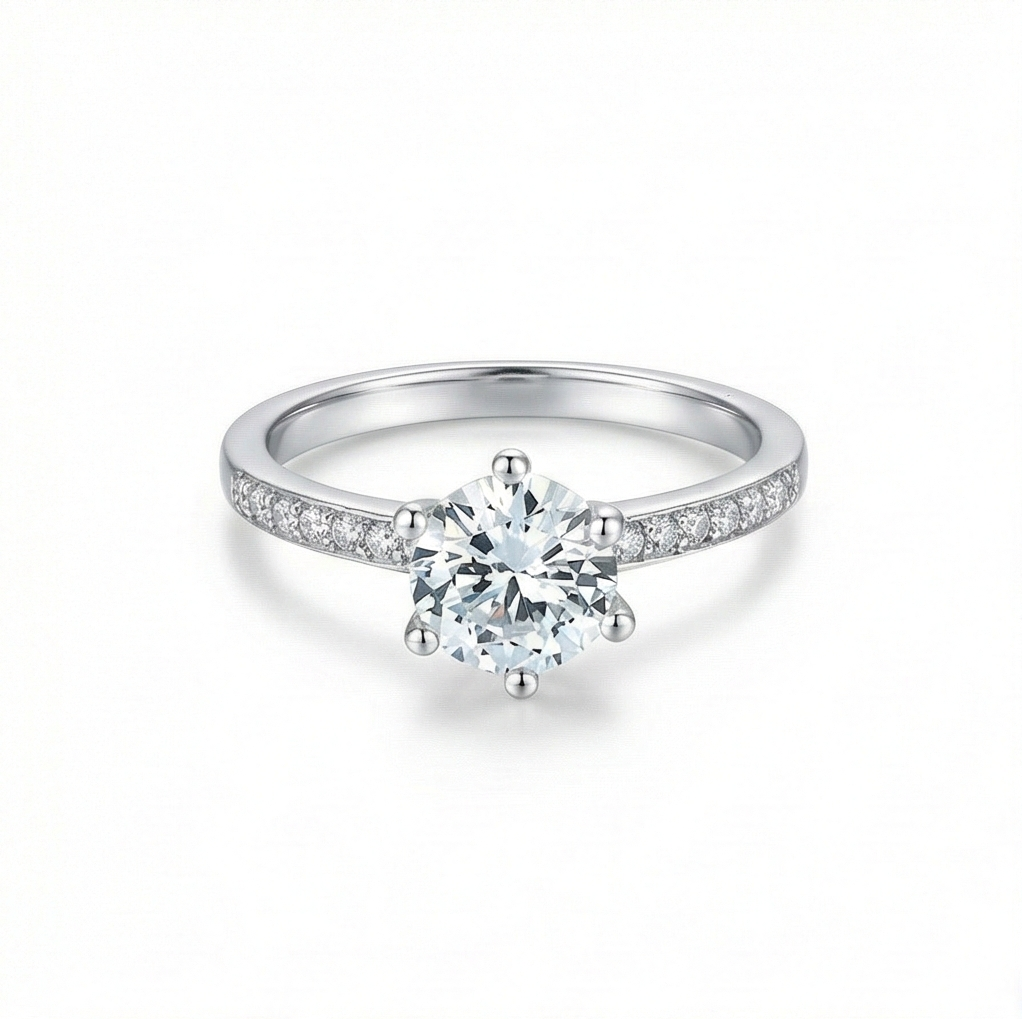 925 Sterling Silver Classic Solitaire Pave Band Engagement Ring Jewellery for Women