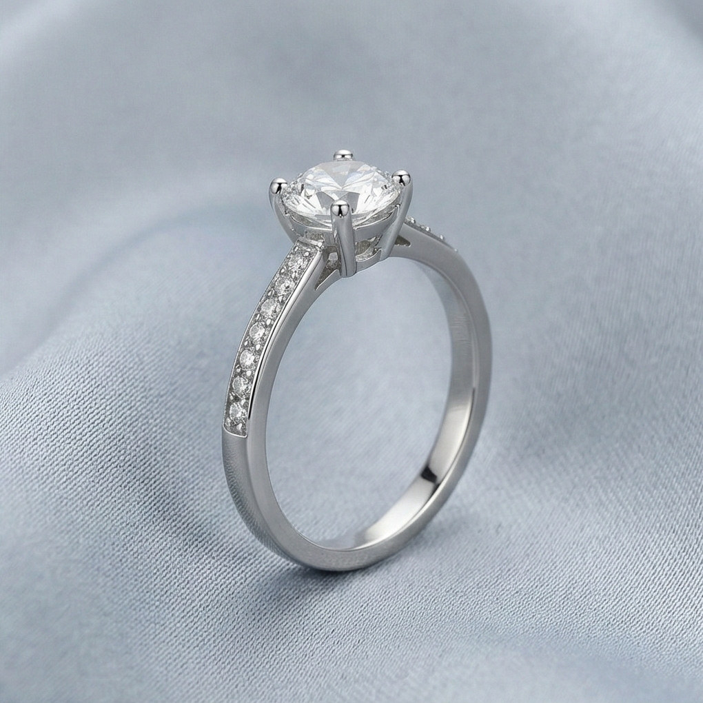 925 Sterling Silver Classic Solitaire Pave Band Engagement Ring Jewellery for Women
