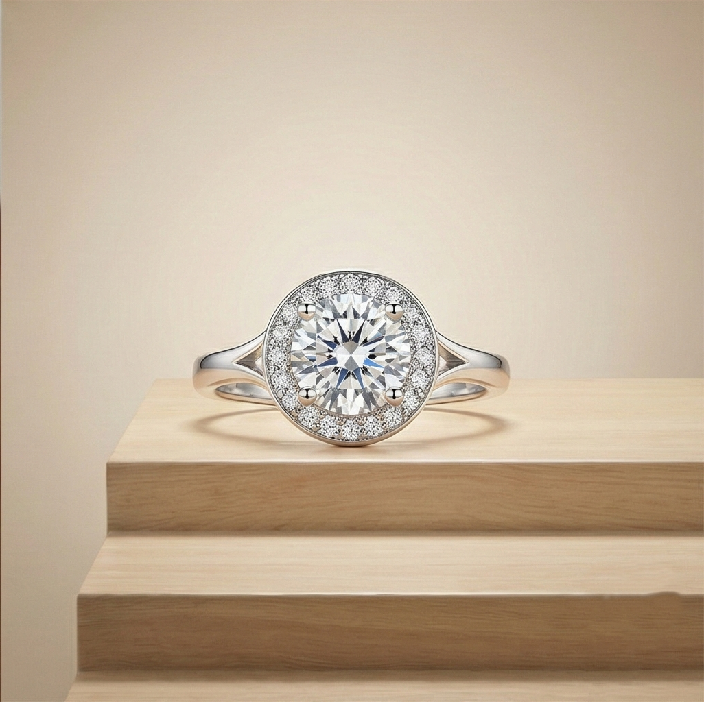 925 Sterling Silver Round Halo Split Shank Statement Ring Jewellery for Women