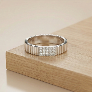 925 Sterling Silver Fluted Texture Band Pave Set Ring Jewellery for Women