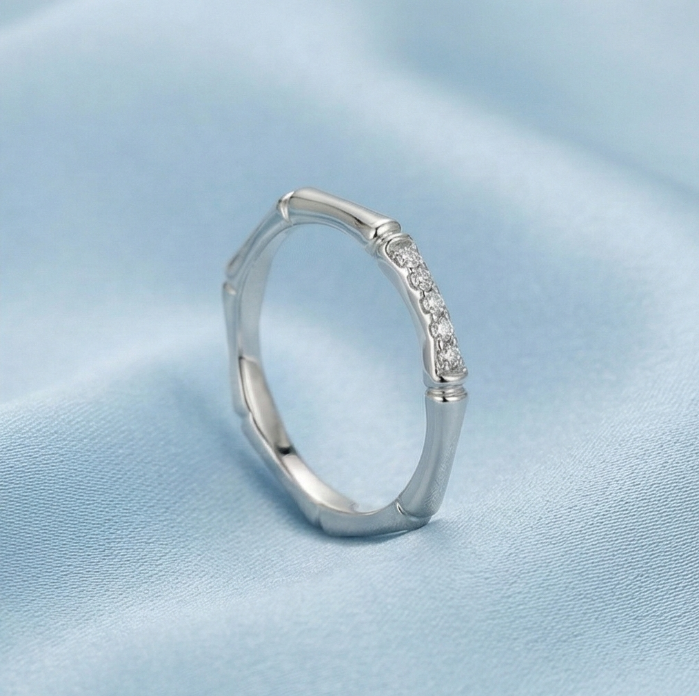 925 Sterling Silver Bamboo Style Minimalist Stackable Ring Jewellery for Women