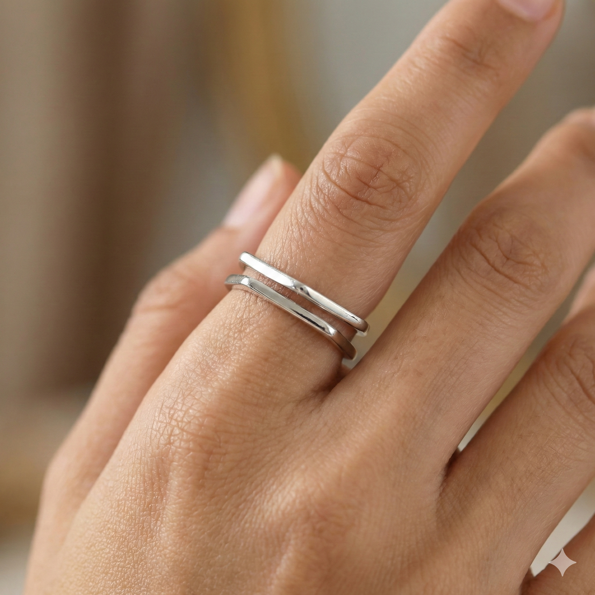 925 Sterling Silver Geometric Hexagon Open Ring High Polish Adjustable Minimalist Jewellery for Women