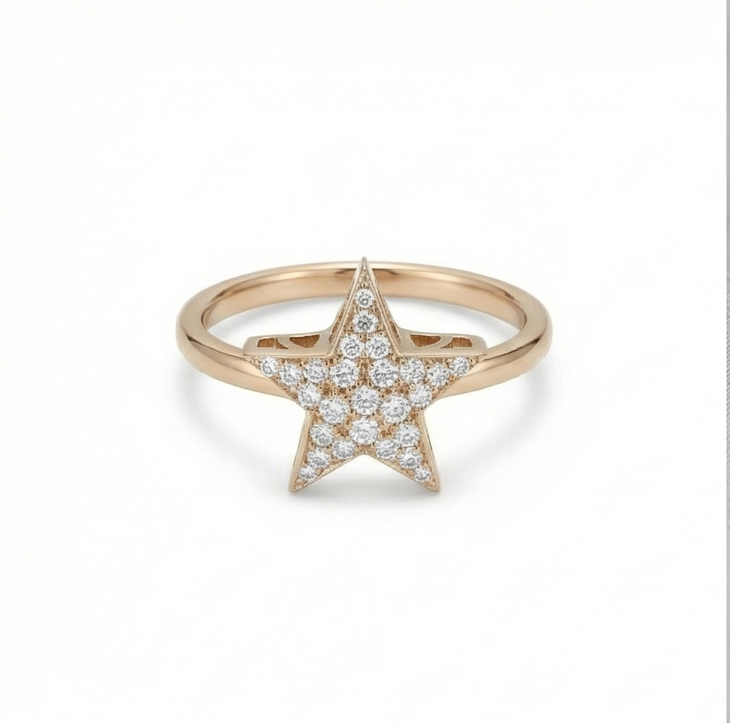 925 Sterling Silver Celestial Star Ring Rose Gold Plated Statement Jewellery for Women and Girls