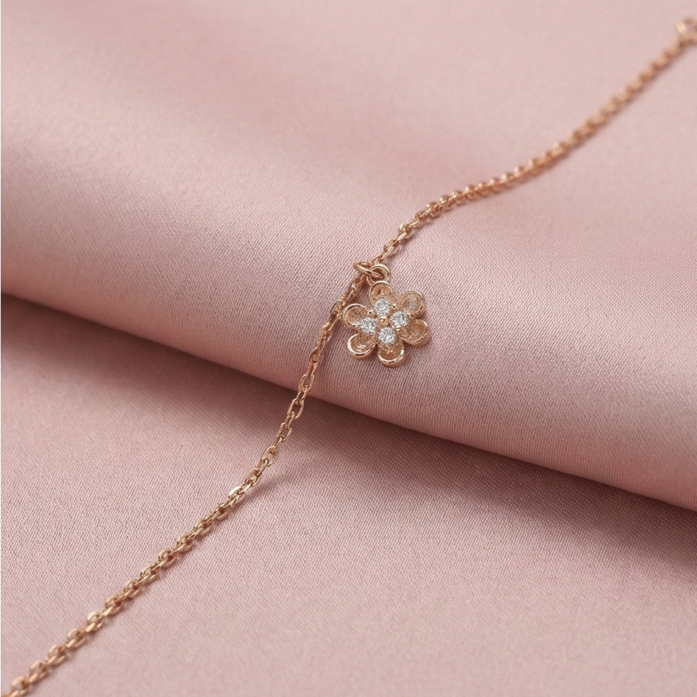 925 Sterling Silver Flower Charm Bracelet Jewellery Rose Gold Plated