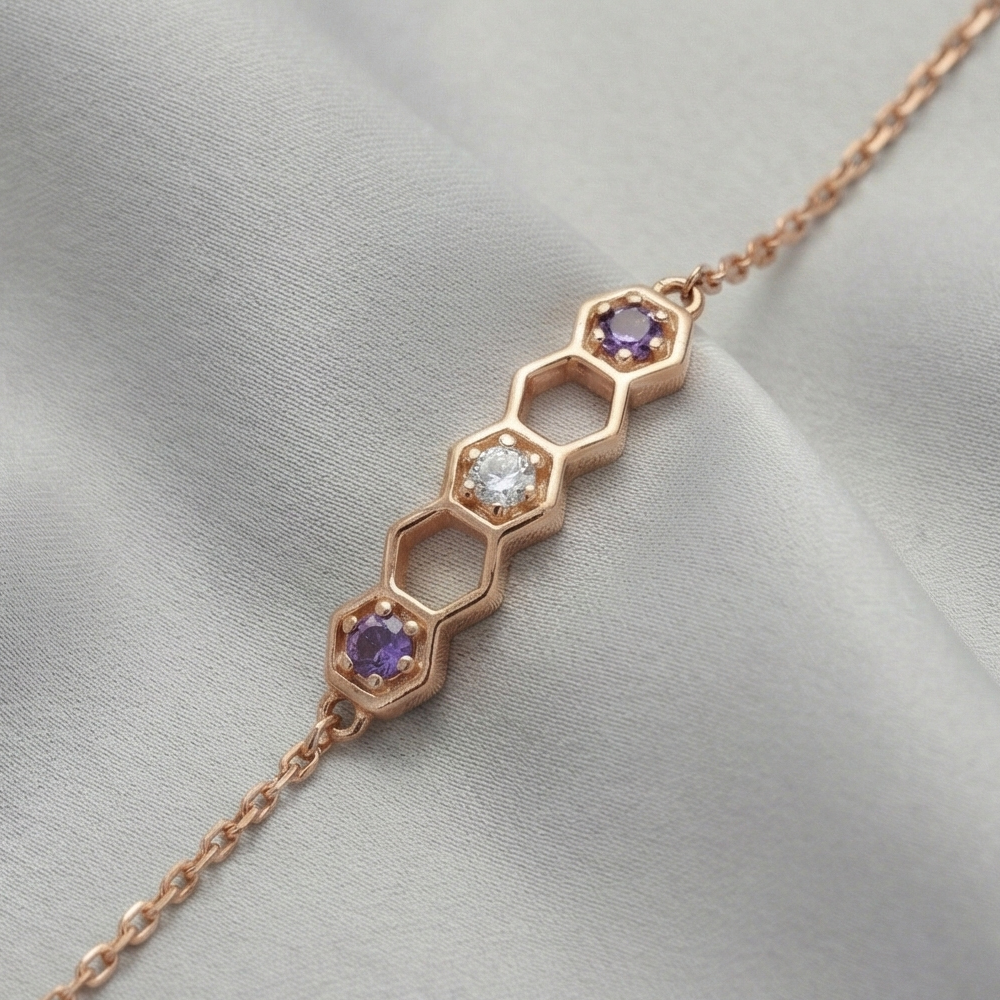 925 Sterling Silver Hexagon Honeycomb Bracelet Jewellery Rose Gold Plated