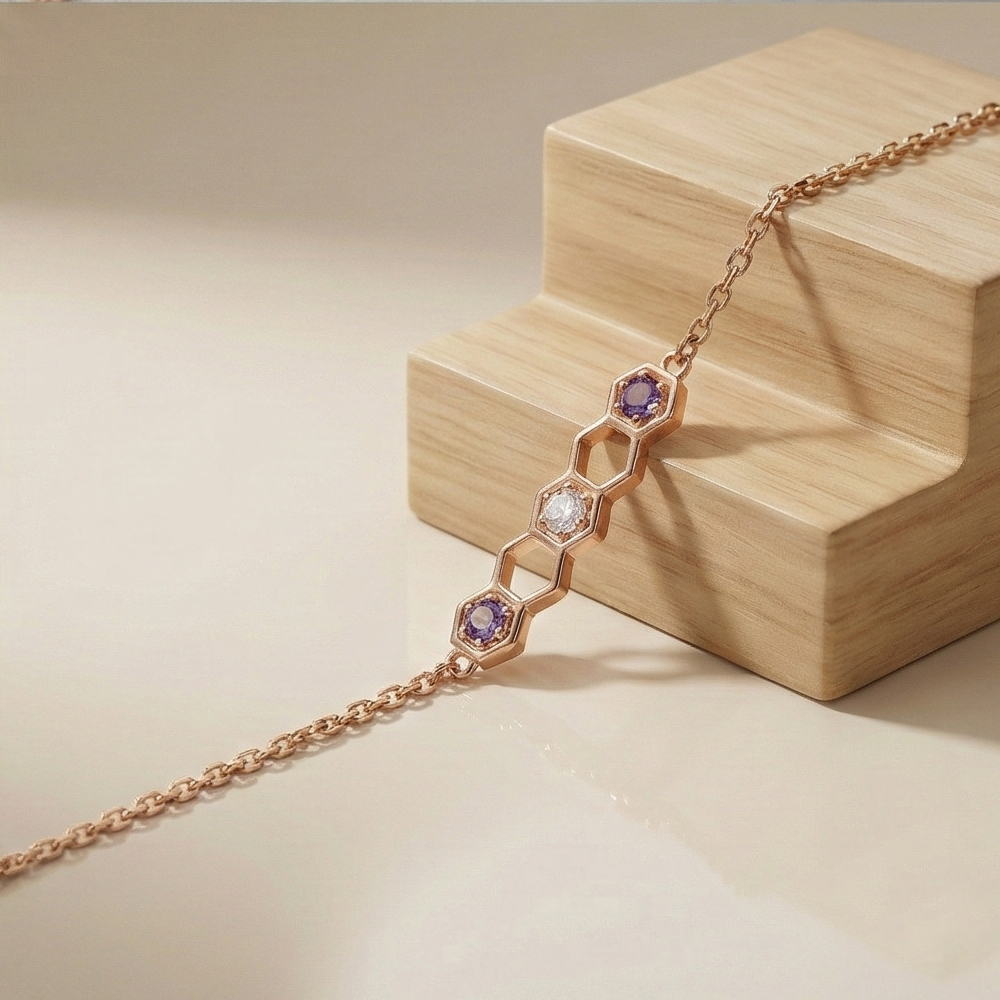 925 Sterling Silver Hexagon Honeycomb Bracelet Jewellery Rose Gold Plated