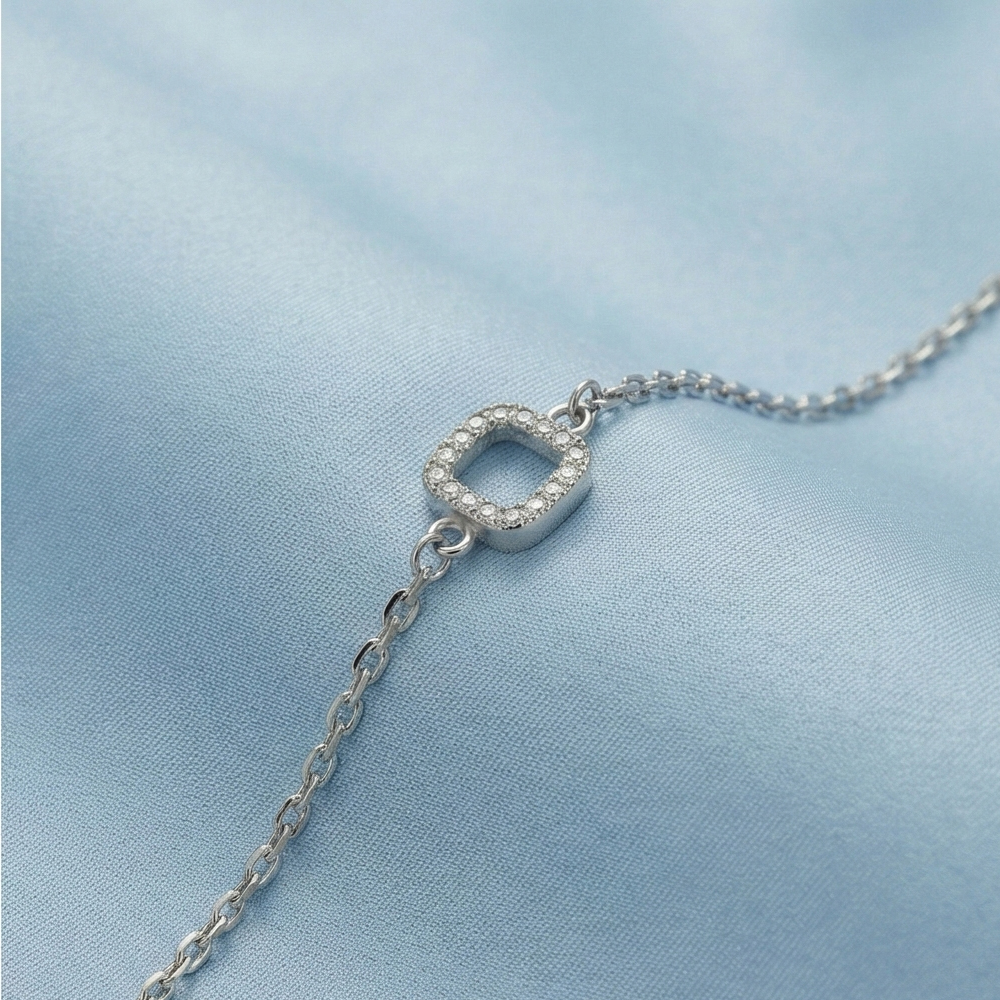 925 Sterling Silver Open Square Halo Bracelet Jewellery Rhodium Finish