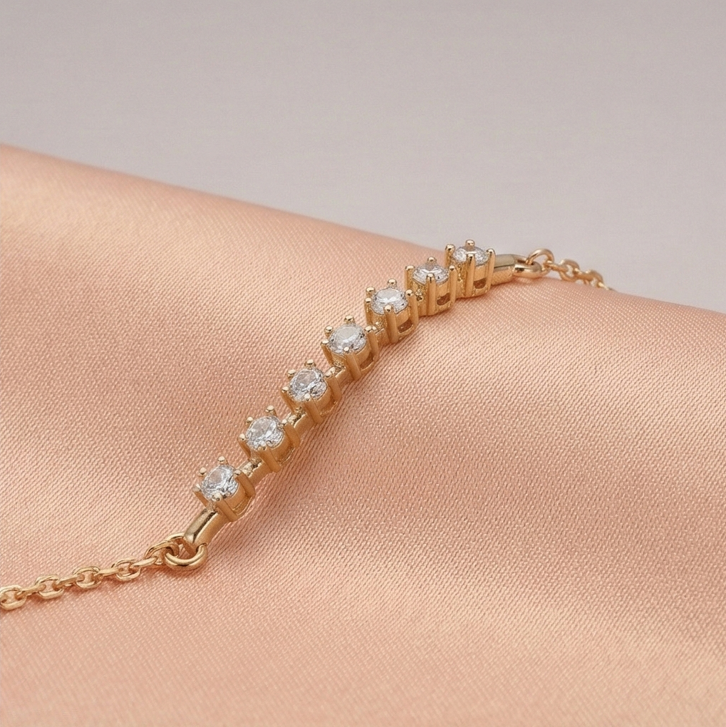925 Sterling Silver Curved Stone Bar Bracelet Jewellery Gold Plated