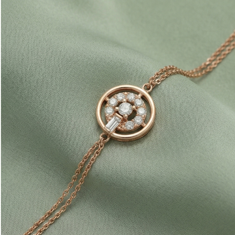 925 Sterling Silver Double Chain Circle Halo Bracelet Jewellery Rose Gold Plated