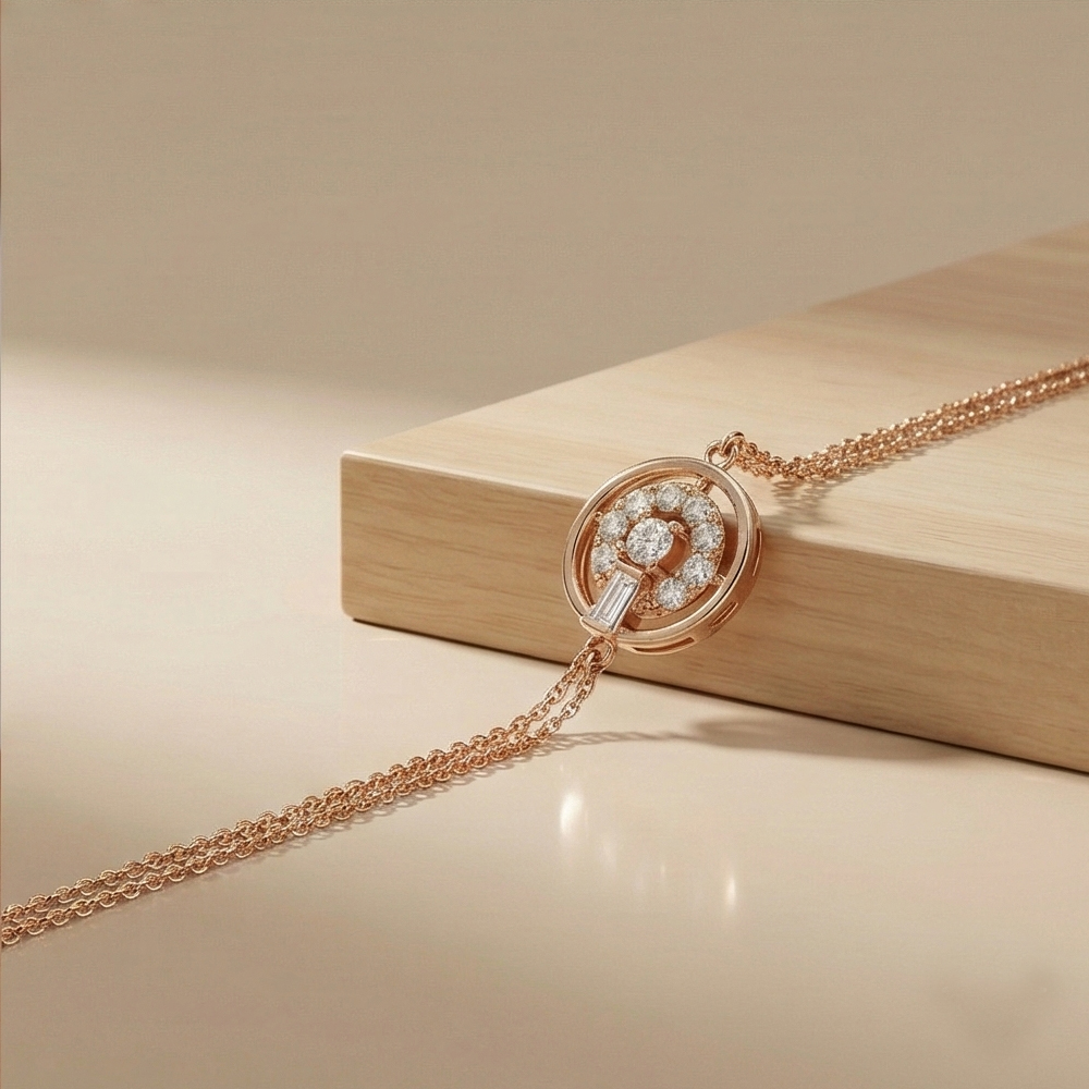 925 Sterling Silver Double Chain Circle Halo Bracelet Jewellery Rose Gold Plated