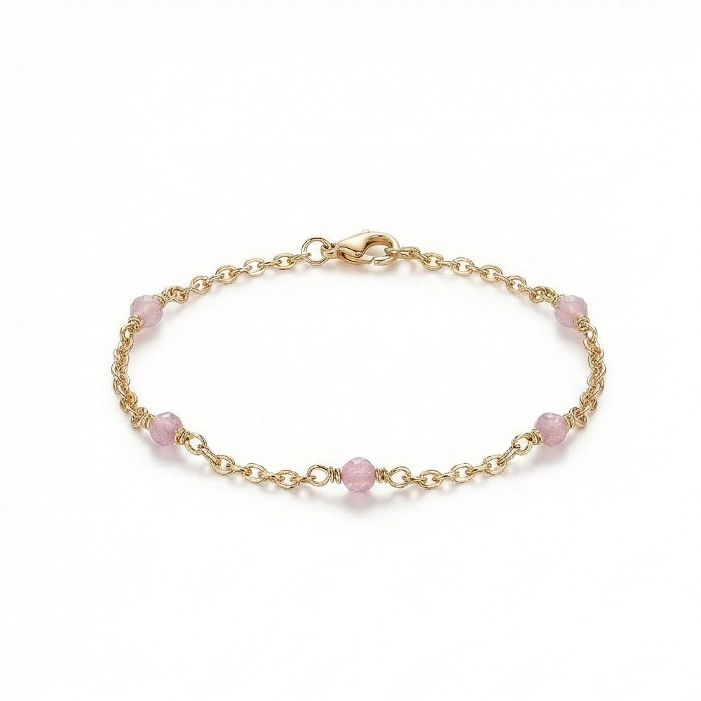 925 Sterling Silver Pink Beaded Station Bracelet Jewellery Rose Gold Plated