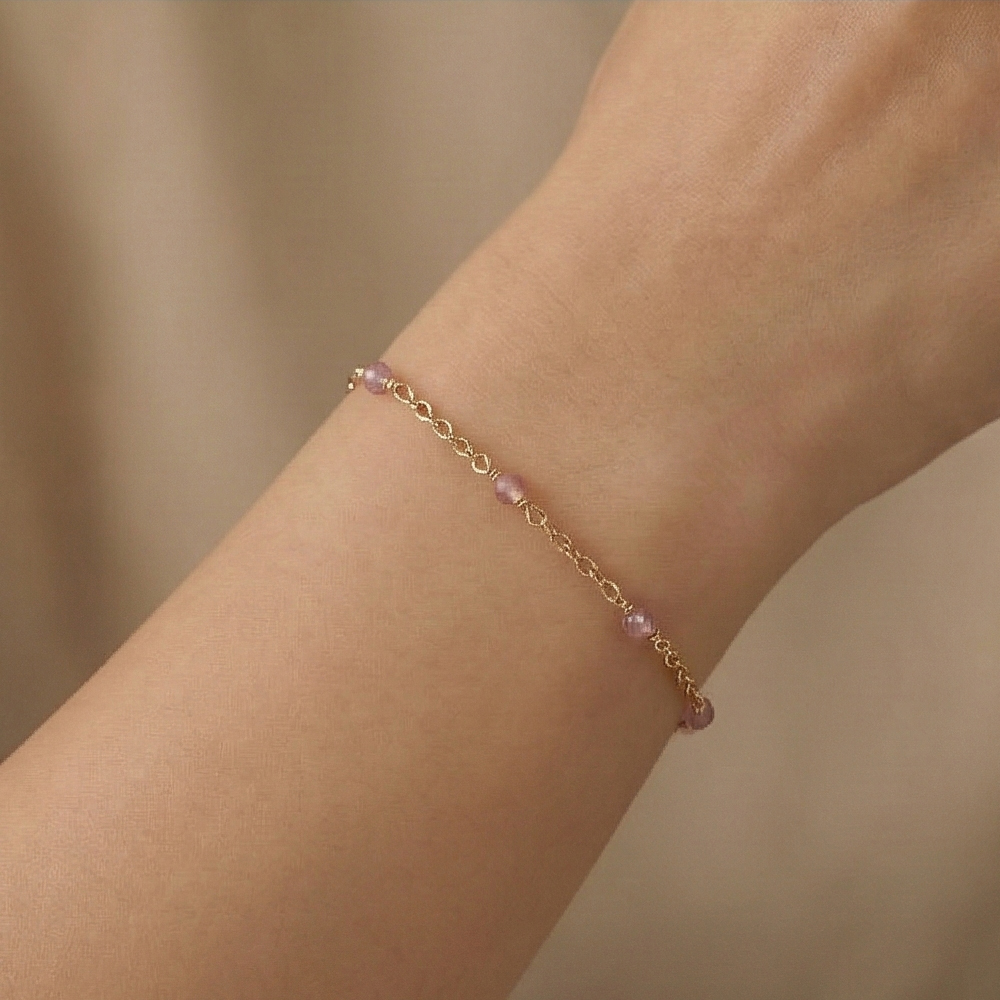 925 Sterling Silver Pink Beaded Station Bracelet Jewellery Rose Gold Plated