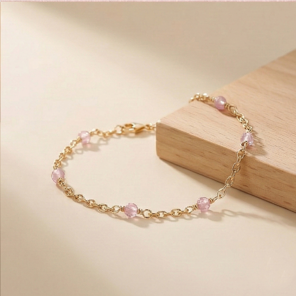 925 Sterling Silver Pink Beaded Station Bracelet Jewellery Rose Gold Plated