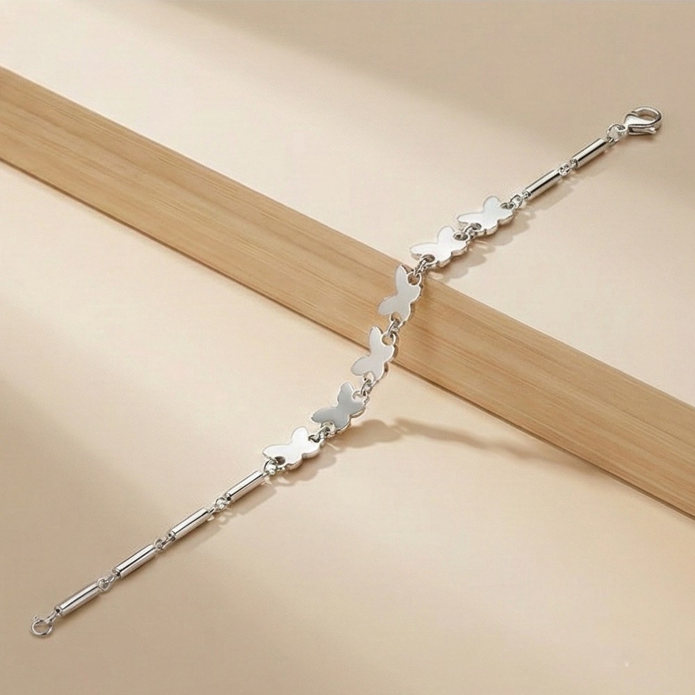 925 Sterling Silver Delicate Butterfly Station Chain Bracelet Jewellery with Rhodium Finish