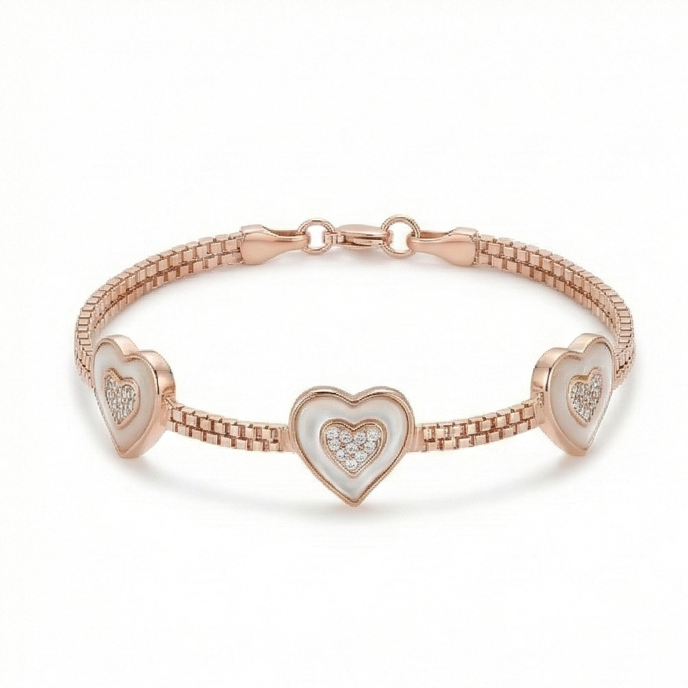 925 Sterling Silver Rose Gold Plated Double Heart Adjustable Bracelet Jewellery