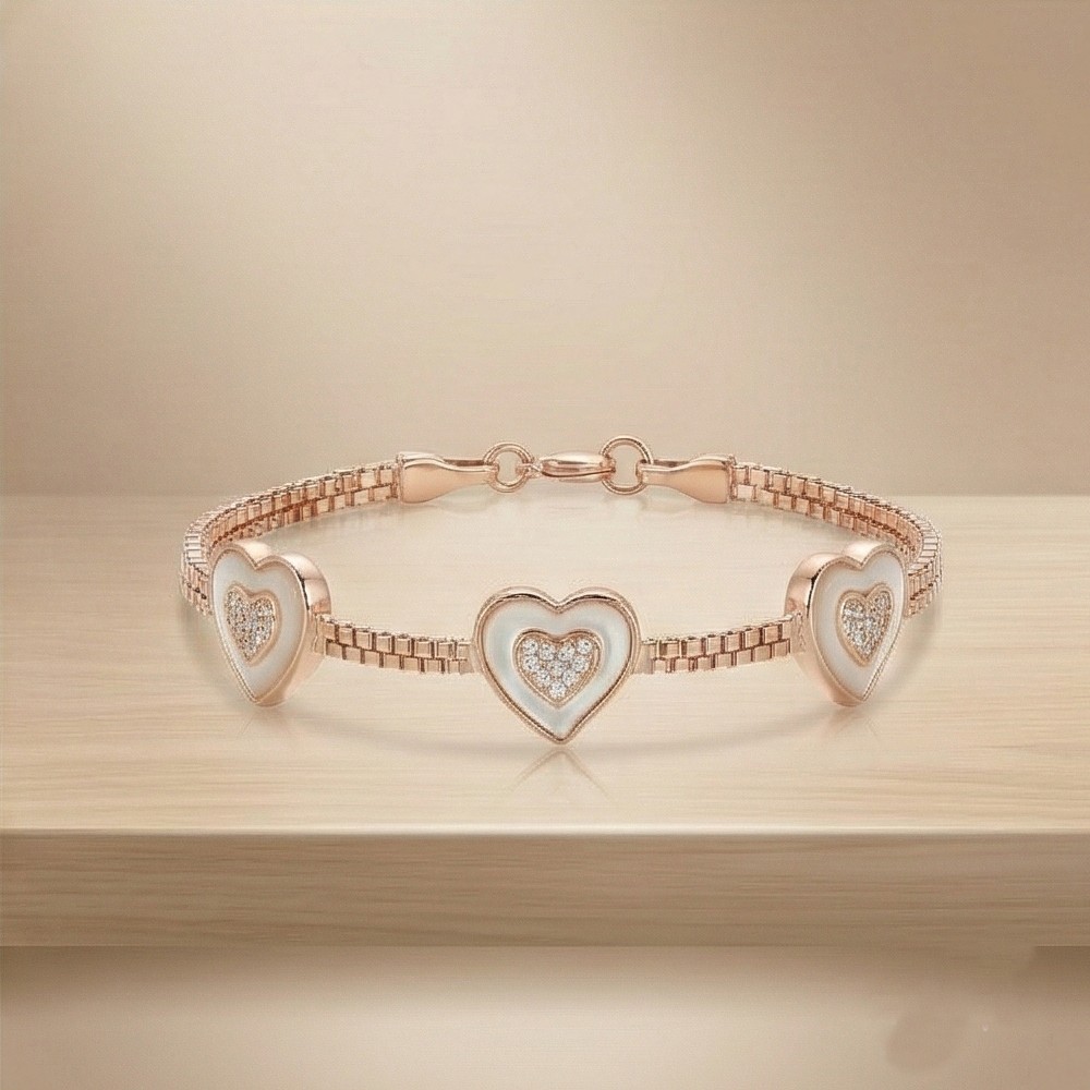 925 Sterling Silver Rose Gold Plated Double Heart Adjustable Bracelet Jewellery