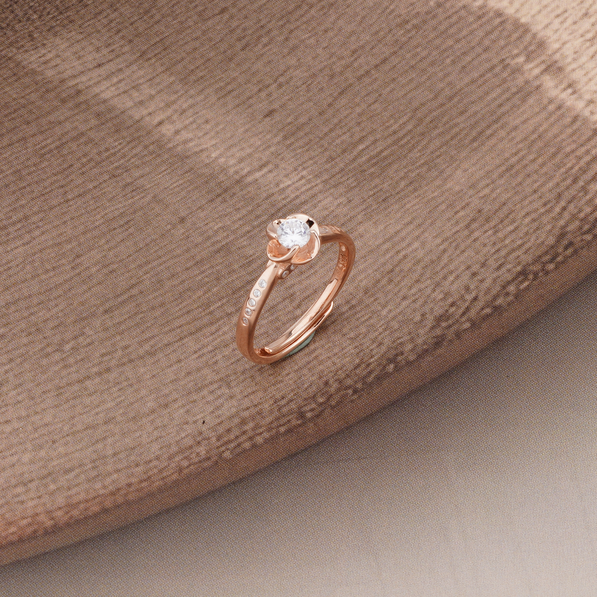 925 Sterling Silver Rose Gold Plated Floral Bloom Adjustable Ring Jewellery for Women