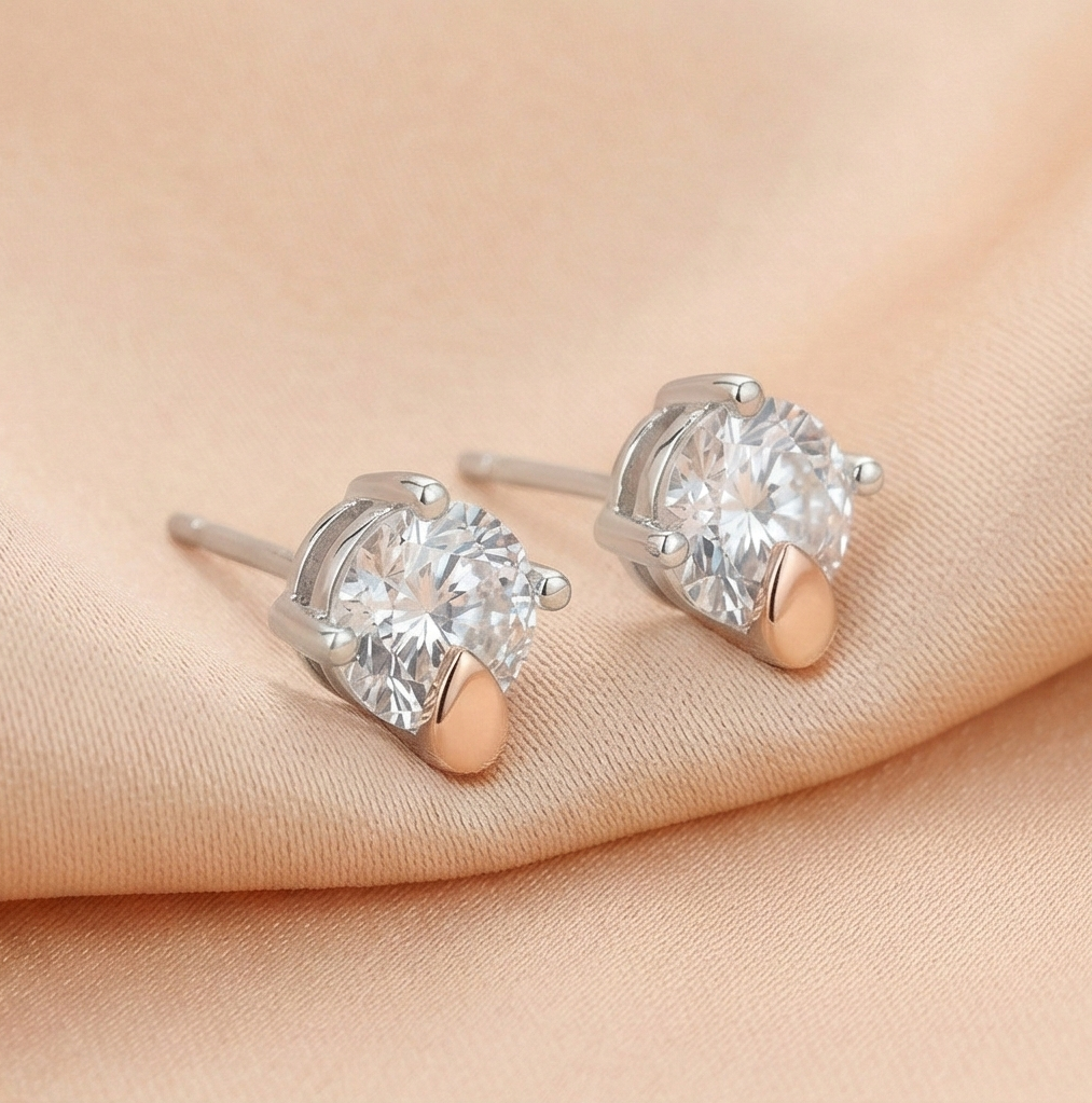 925 Sterling Silver Two Tone Solitaire Stud Earrings Jewellery for Women