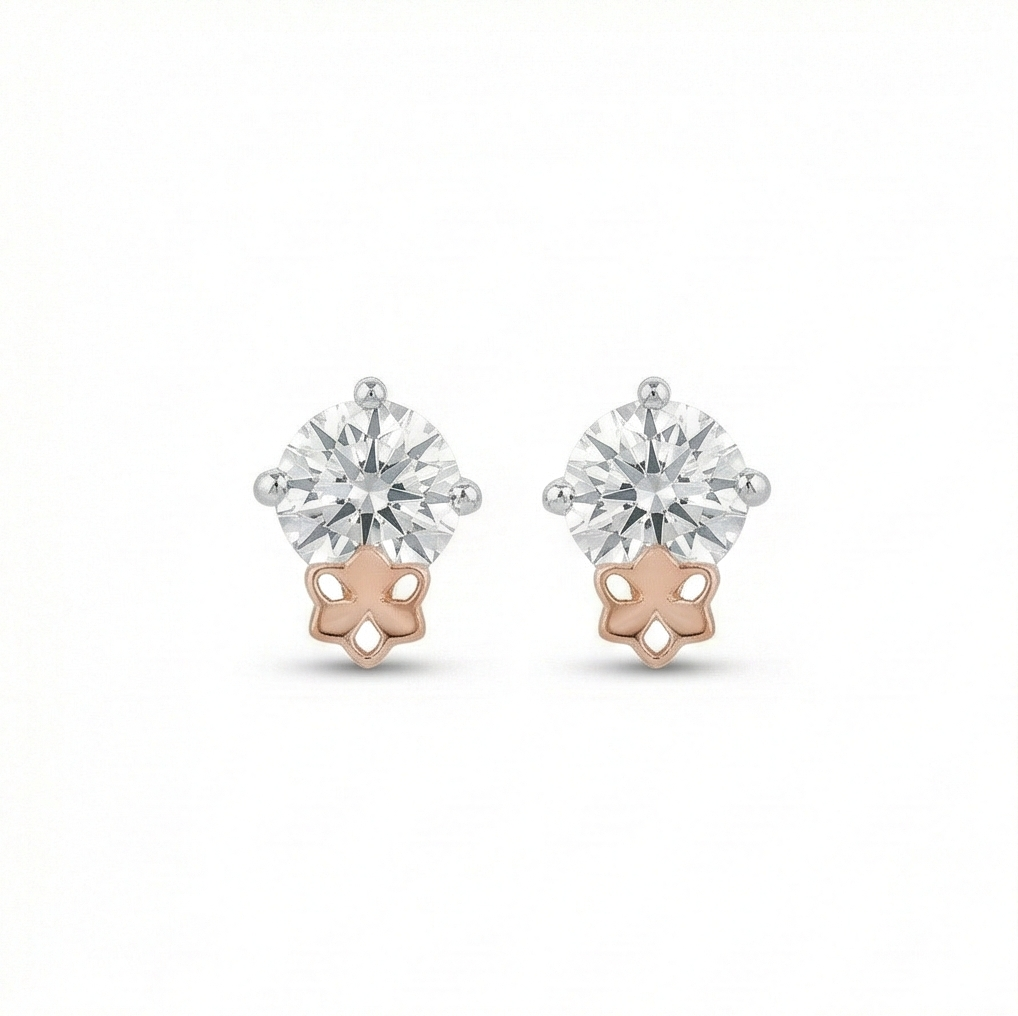 925 Sterling Silver Floral Accent Solitaire Stud Earrings Jewellery