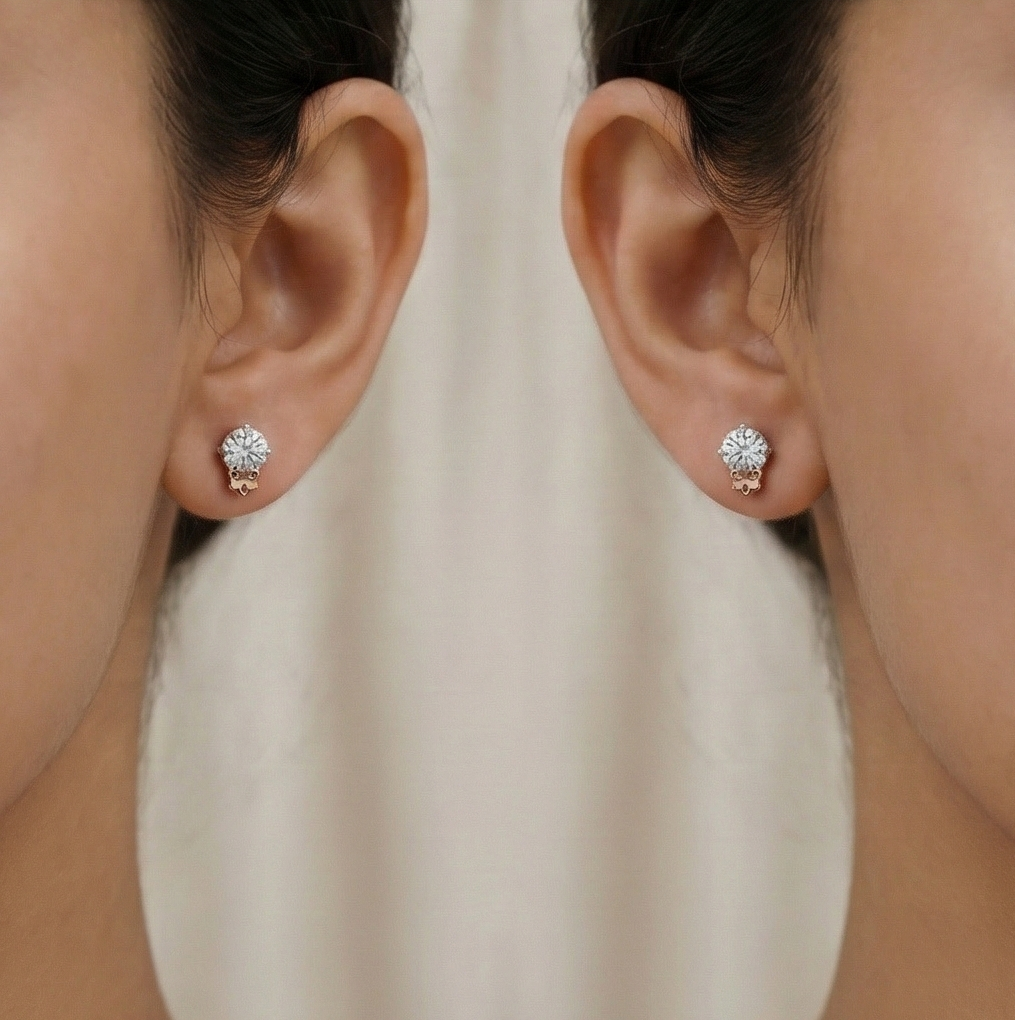 925 Sterling Silver Floral Accent Solitaire Stud Earrings Jewellery