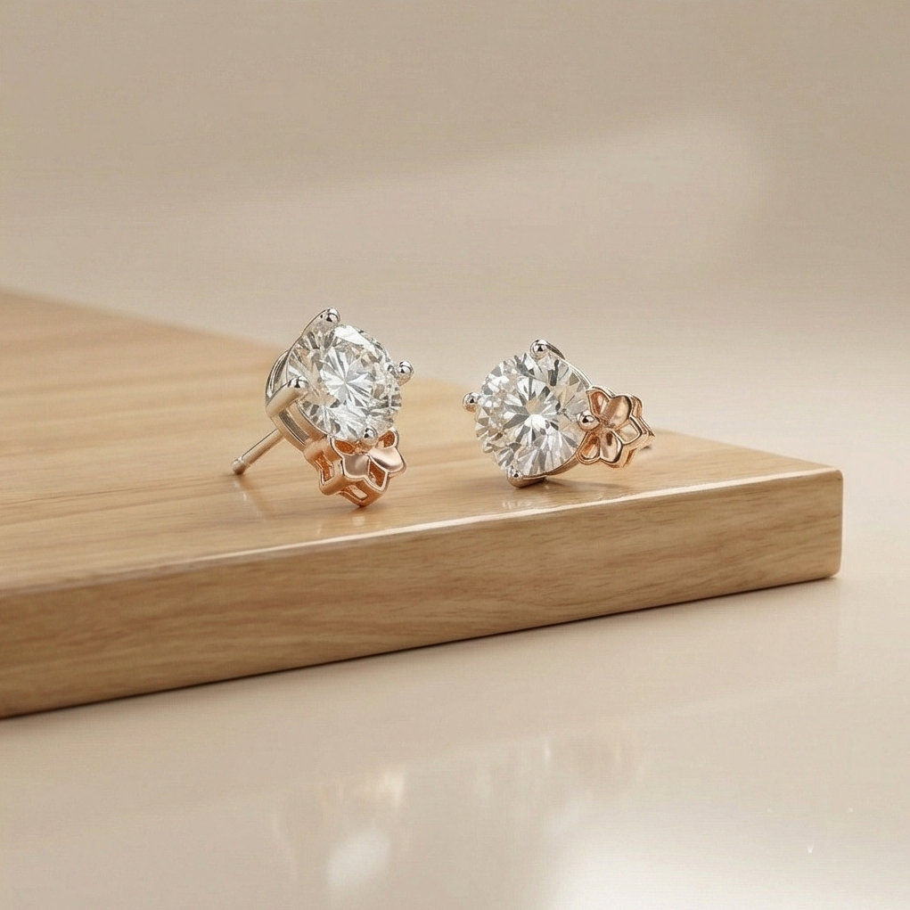 925 Sterling Silver Floral Accent Solitaire Stud Earrings Jewellery