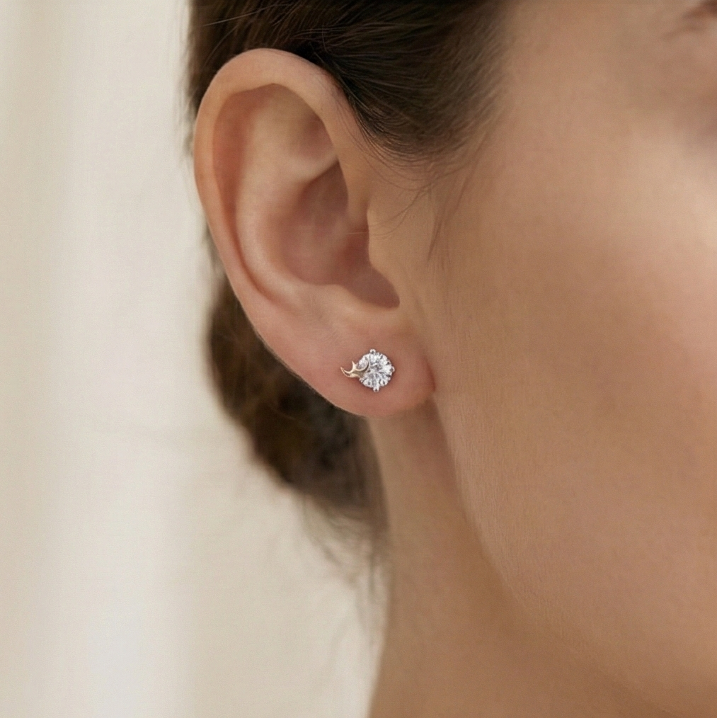 925 Sterling Silver Celestial Moon Solitaire Stud Earrings Jewellery