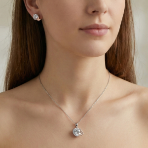 925 Sterling Silver Solitaire Pendant & Earrings Set with Rose Gold Butterfly Jewellery for Women