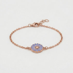 925 Sterling Silver Rose Gold Plated Blue Enamel Daisy Flower Bracelet | Floral Charm Jewellery for Women & Girls