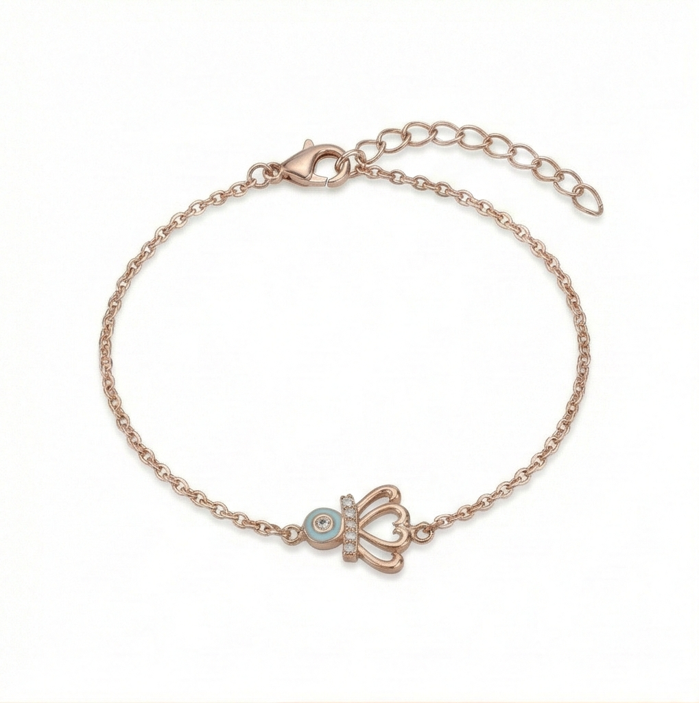925 Sterling Silver Rose Gold Plated Evil Eye Protection Bracelet Jewellery for Women