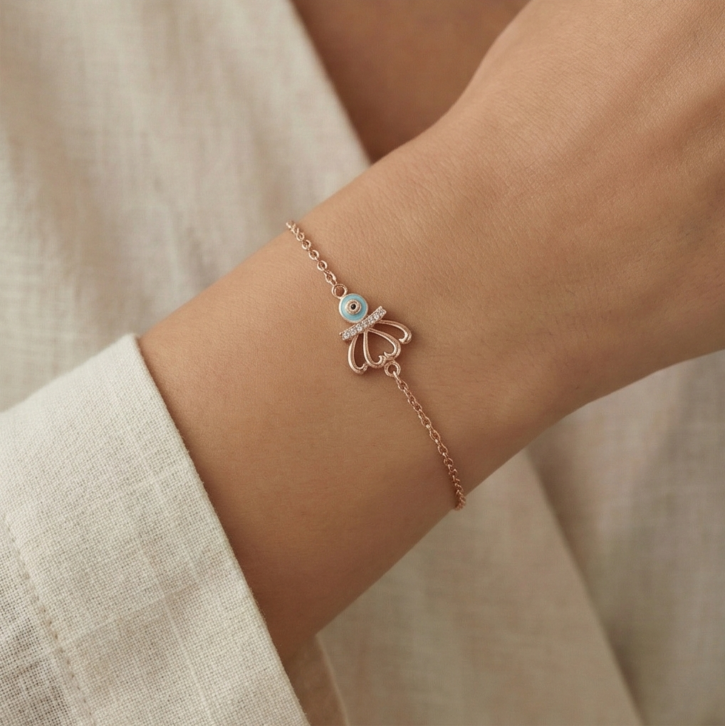 925 Sterling Silver Rose Gold Plated Evil Eye Protection Bracelet Jewellery for Women