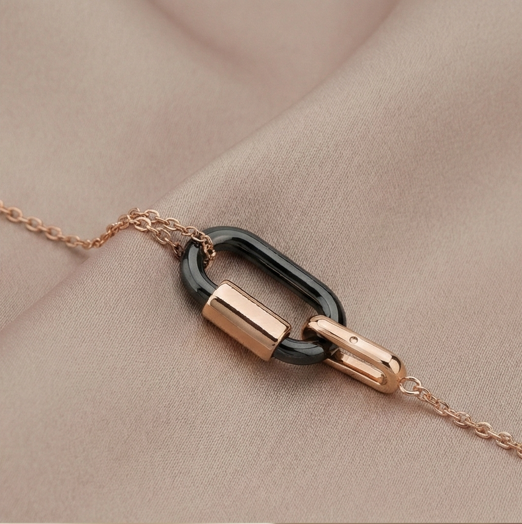 925 Sterling Silver Rose Gold Plated Interlocking Oval Link Bracelet for Women | Modern Geometric Chain Jewellery