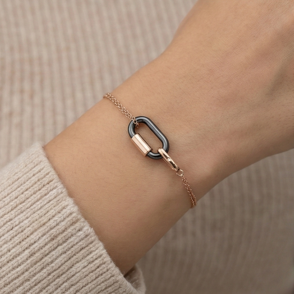 925 Sterling Silver Rose Gold Plated Interlocking Oval Link Bracelet for Women | Modern Geometric Chain Jewellery