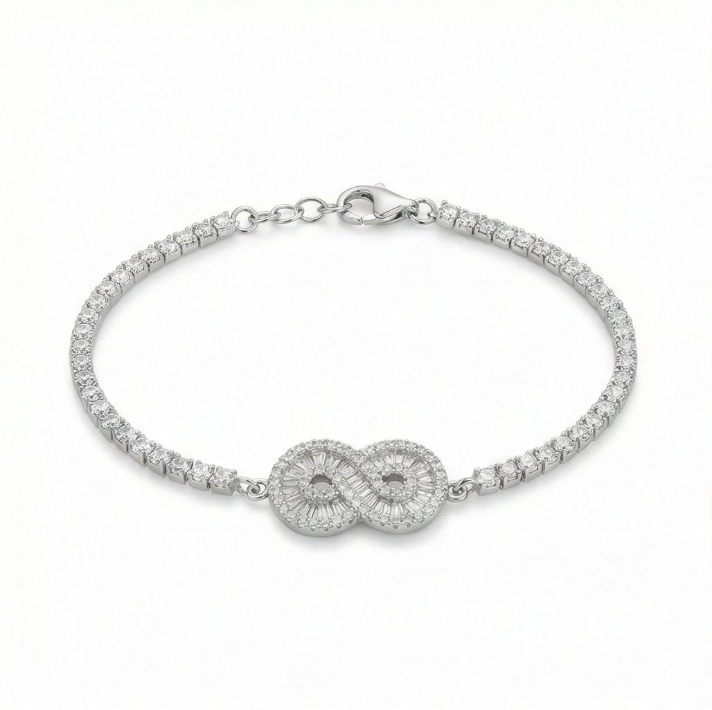 925 Sterling Silver Infinity Link Tennis Bracelet Jewellery for Women Silver Finish
