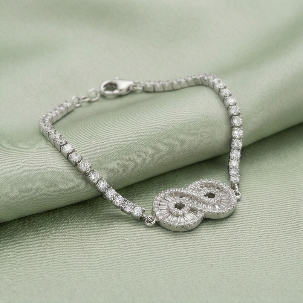 925 Sterling Silver Infinity Link Tennis Bracelet Jewellery for Women Silver Finish
