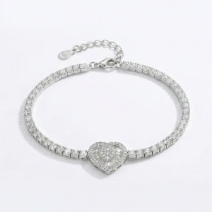 925 Sterling Silver Heart Cluster Adjustable Tennis Bracelet Jewellery for Women
