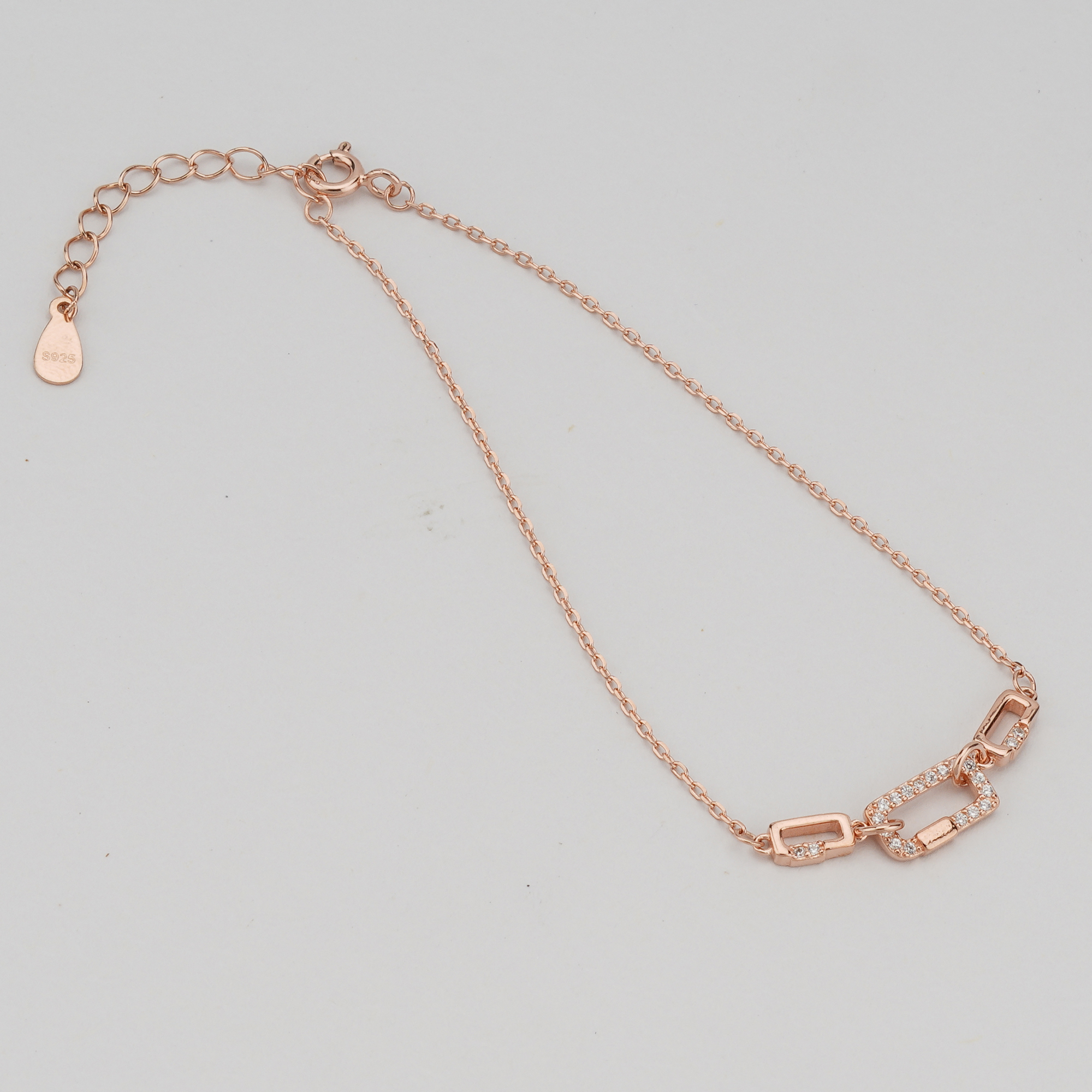925 Sterling Silver Rose Gold Plated Geometric Paperclip Link Bracelet Jewellery for Women