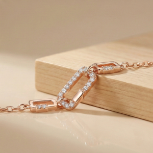 925 Sterling Silver Rose Gold Plated Geometric Paperclip Link Bracelet Jewellery for Women