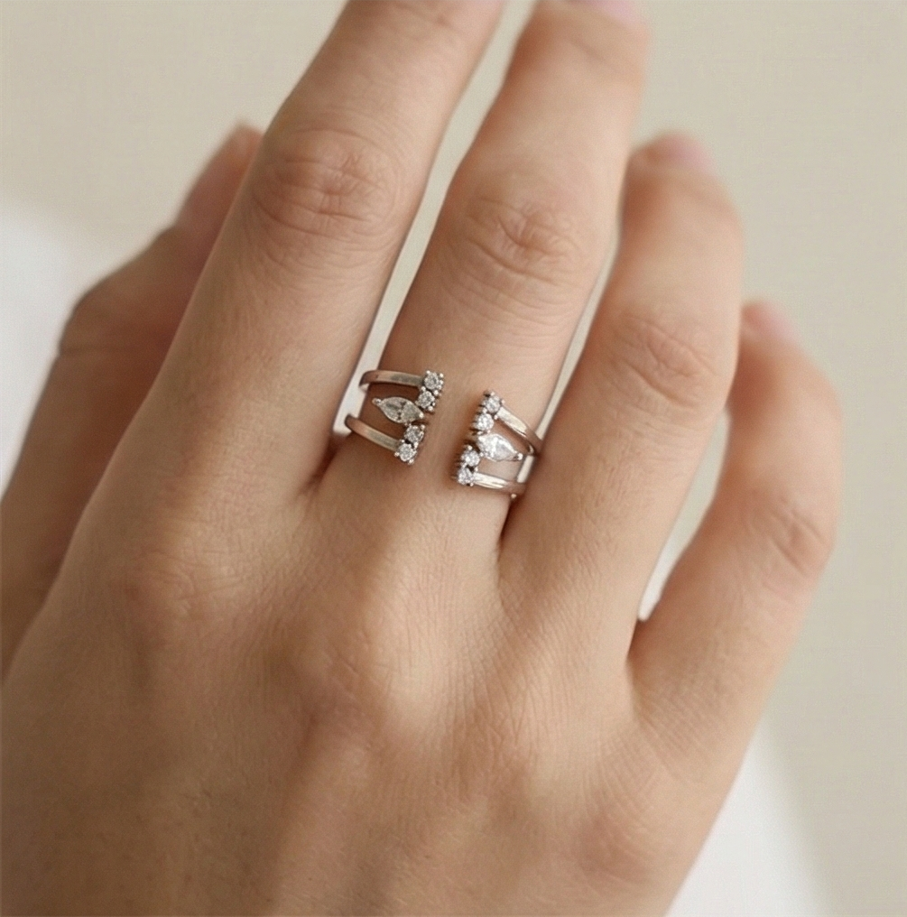 925 Sterling Silver Modern Geometric Open Cuff Ring Jewellery for Women