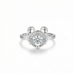 925 Sterling Silver Playful Mouse Silhouette Adjustable Ring Jewellery for Women