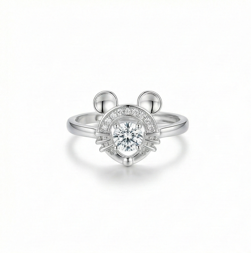 925 Sterling Silver Playful Mouse Silhouette Adjustable Ring Jewellery for Women