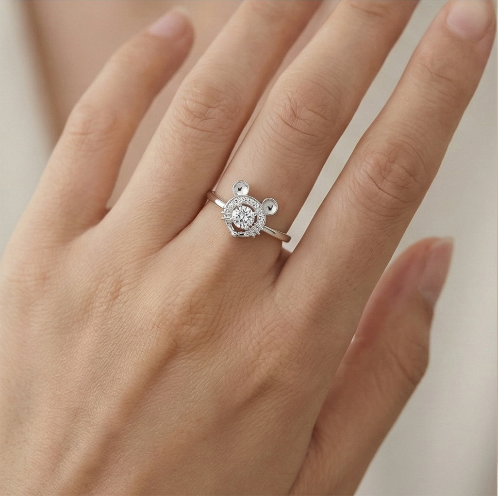925 Sterling Silver Playful Mouse Silhouette Adjustable Ring Jewellery for Women