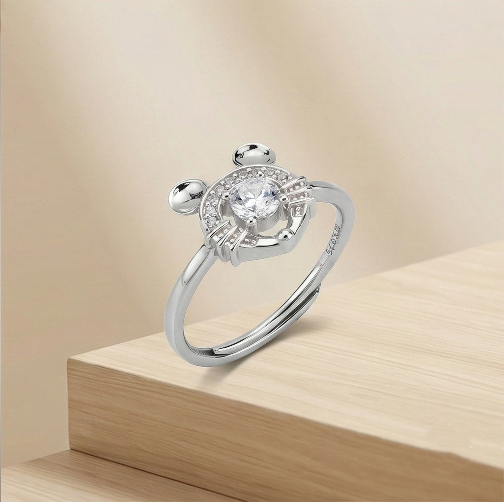 925 Sterling Silver Playful Mouse Silhouette Adjustable Ring Jewellery for Women